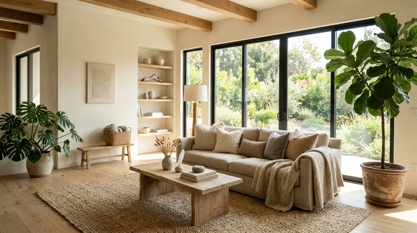 Finish with a calm, collected arrangement inspiration for an earthy living room.